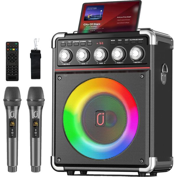 Macchina Per Karaoke, Altoparlante Portatile, Microfono Senza Fili, Nero-image