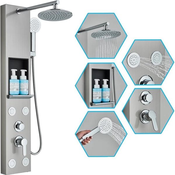 Pannello Doccia Bagno A Led, Satinato, Doccia A Pioggia, Nichel Spazzolato 7001-image