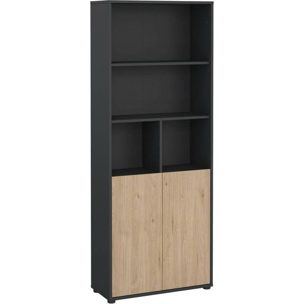 Dmora Libreria Arancio 34.3X79.6X204.7H Cm Marrone, 2 Ante 4 Ripiani-image