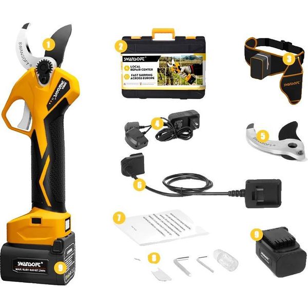 Potatore Da Giardino A Batteria, Taglio Efficiente, Design Resistente, PRU36 Giallo, Due Batterie-image