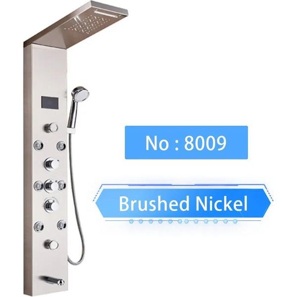 Pannello Doccia A Led, Nichel Spazzolato, Display Temperatura Acqua, Nichel Spazzolato 8009-image