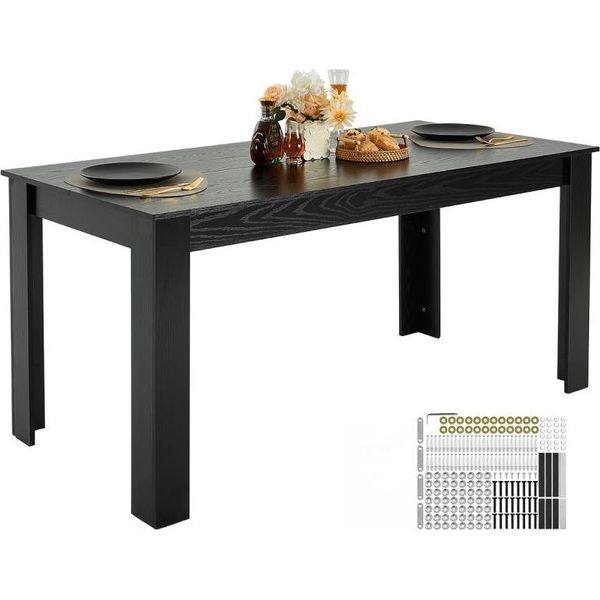 Tavolo Da Pranzo Nero 160Cm - Tavolo Da Cucina Rettangolare Solo Tavolo - Tavolo Da Sala Da Pranzo Moderno-image