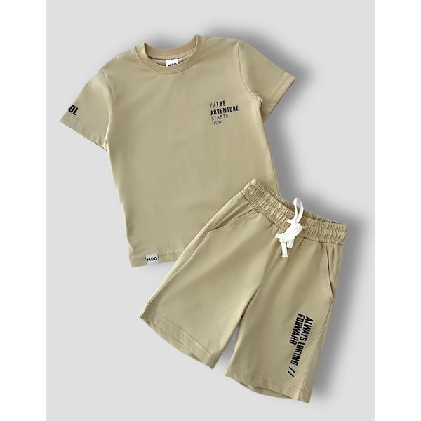 Mod Jeans | Completo Estivo 2 Pezzi - T-Shirt E Pantaloncini - Beige - Comodo E Traspirante - Ideale Per Bambini Taglia 98, Età 3 Anni-image