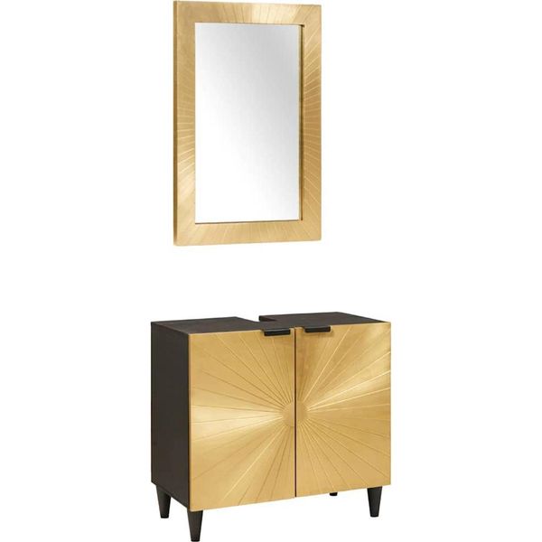 Syfax™ Set Di Armadi Da Bagno 2 Pcs Nero E Oro Legno Di Mango Massello-image