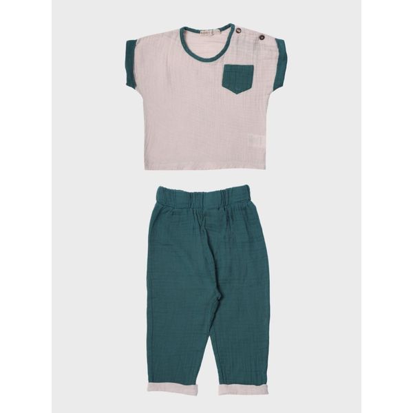 Bonito | Set Completo Maglietta E Pantaloncini - 80 - Verde - 100% Cotone - Comodo Ed Elegante Per Ragazzi-image