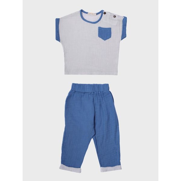 Bonito | Set Completo Maglietta E Pantaloncini - Cotone 68 - Blu - Comodo Ed Elegante Per Ragazzi-image