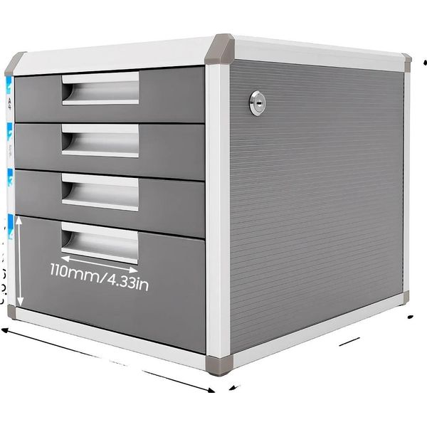 Armadio Portadocumenti, 4 Cassetti, Design Resistente, Grigio Argento-image