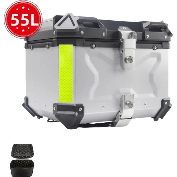 Bauletto Per Moto, Alluminio Resistente, Ampio Spazio Di Stivaggio Da 80L, Argento-55L X-1-image