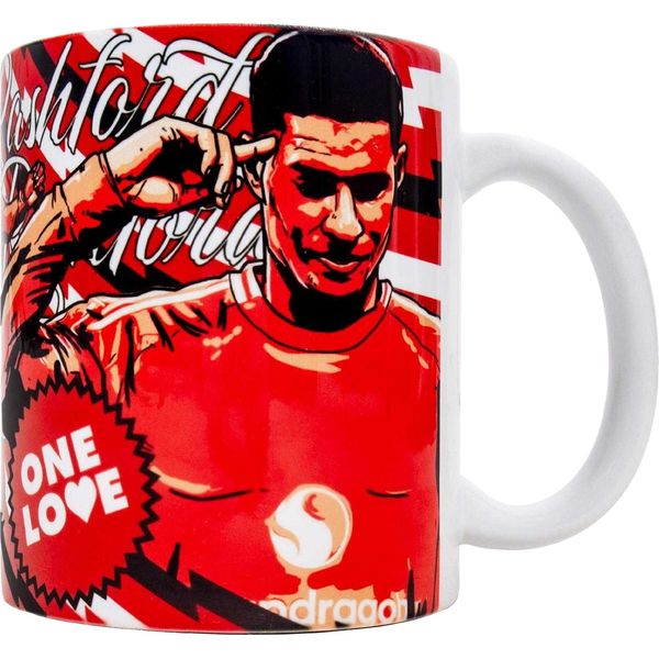 Manchester United Fc - Tazza Da Caffè "Marcus Rashford"", Ceramica, 312 Ml GF592 (Taglia Unica) (Rosso/Bianco)"-image