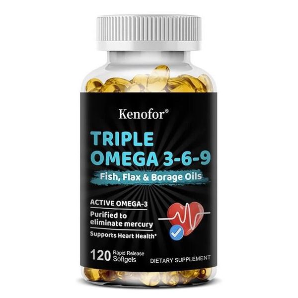 Triplo Omega 3-6-9 (120 Capsule) Cuore, Cervello, Ossa, Salute Del Cuore, Sistema Immunitario, Occhi, Sistema Nervoso-image