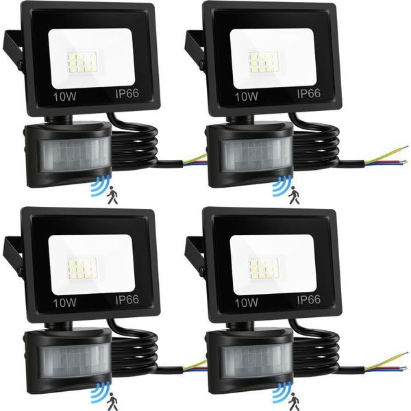 Bettizia Faretto Led Con Rilevatore Di Movimento 4X 10W, Impermeabile IP66, Faretto Da Giardino, Proiettore Led 6000K-image