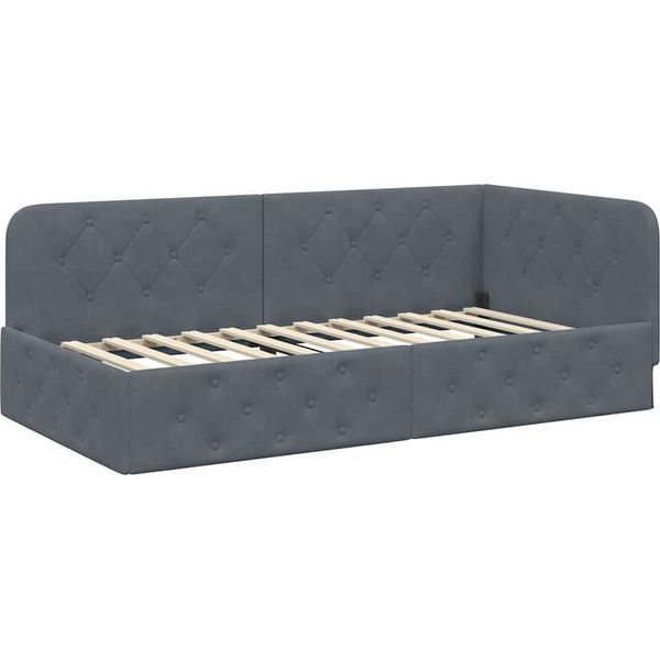 Vidaxl Struttura Letto Ad Angolo Con Testiera Grigio Scuro 90 X 190 Cm In Velluto-image