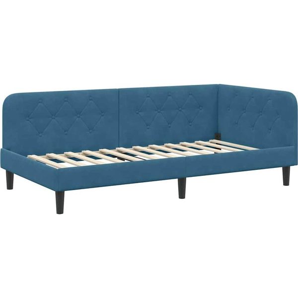 Vidaxl Struttura Letto Ad Angolo Con Testiera Blu 90 X 200 Cm In Velluto-image
