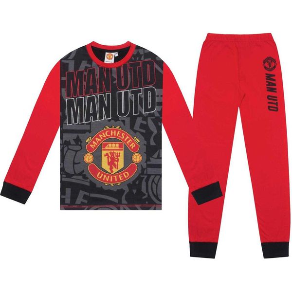 Manchester United Fc - Pigiama Con Pantaloni Lunghi Per Ragazzi GF831 (158-164) (Nero/Rosso)-image