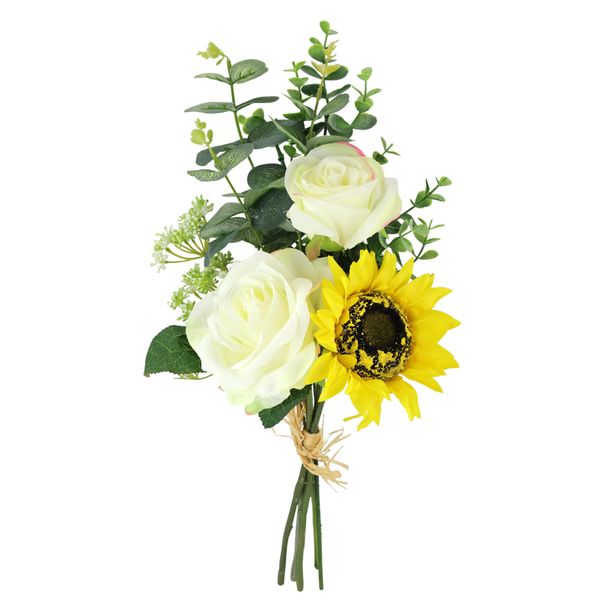 Kunstblume I.Ge.A. "Bouquet Rosen/Sonnenblume", Gelb (Gelb, Weiß), B:20Cm H:42Cm L:20Cm, Polyester, Kunstpflanzen, KüNstlicher Strauß Blume Blumenbouquet Blumenstrauß Rosenstrauß-image