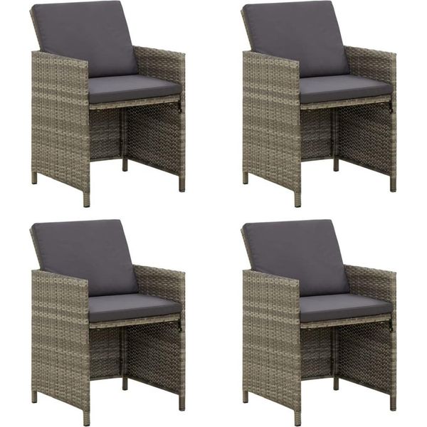 The Living Store Sedie Da Giardino Con Cuscino 4 Pz. Poli Rattan Grigio-image