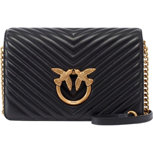 Pinko Pelle Borsa A Tracolla Borsa A Tracolla Love Click Classic Sheep Nappa Chevron Nero - Antique Gold-image