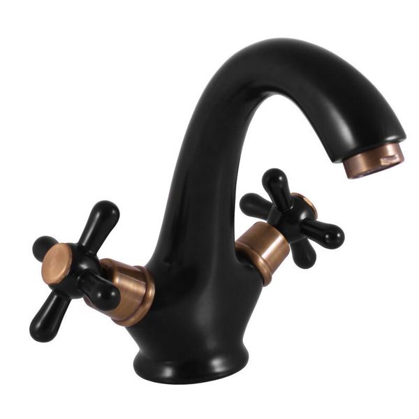 SlezáK-Rav Miscelatore Per Lavabo SlezáK Rav Morava Retro MK128CMATSM Colore: Nero Opaco/Ottone Vecchio, Dimensione: 3/8''-image