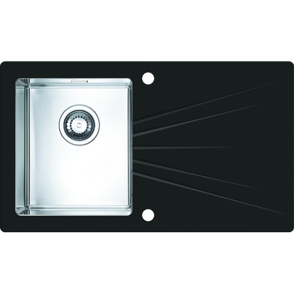 Alveus Karat - Lavello 860X500 Mm, Con Comando Di Scarico, Vetro Nero/Acciaio Inox 1103657-image