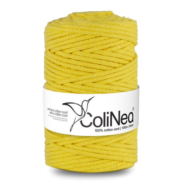 Colinea, Cordino In Cotone Con Anima In Cotone, Intrecciato, 5Mm, 100M, Giallo Chiaro-image