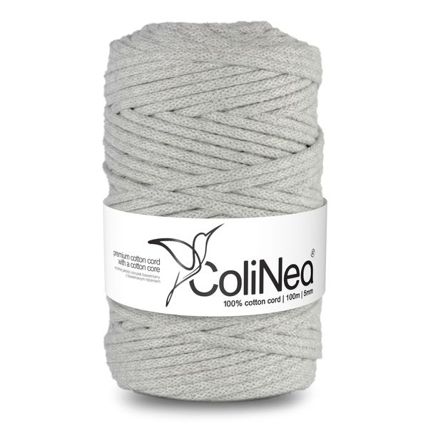 Colinea, Cordino In Cotone Con Anima In Cotone, Intrecciato, 5Mm, 100M, Grigio Chiaro-image