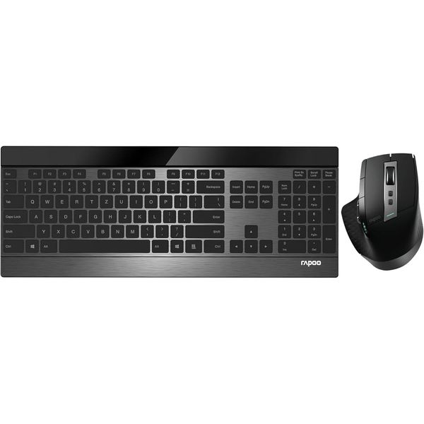Set Tastiera-Mouse Da Tavolo Senza Fili 3200 Dpi Sensore Batteria Ricaricabile Design Piatto In Alluminio De-Layout Qwertz Pc E Mac - Nero-image
