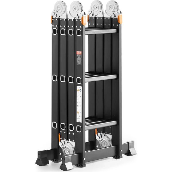 Scala Pieghevole Multiuso, Portata 150 Kg, Struttura Regolabile A 3 Gradini, Nera, 3 Gradini-image