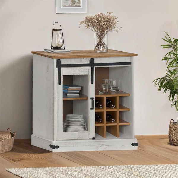 Vidaxl Credenza Halden Con Porta Scorrevole Bianca 80X40X80 Cm In Legno Massiccio-image
