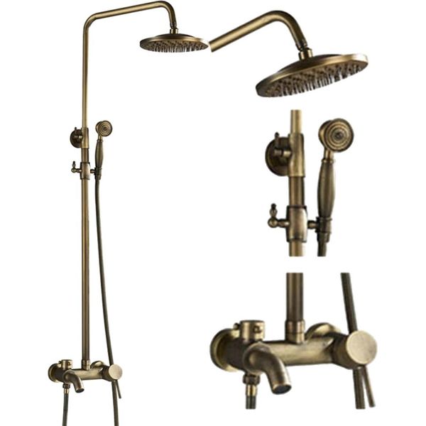 Set Di Miscelatori Per Doccia In Ottone Antico, Design Classico, Comando A Doppia Maniglia, Tipo S-image