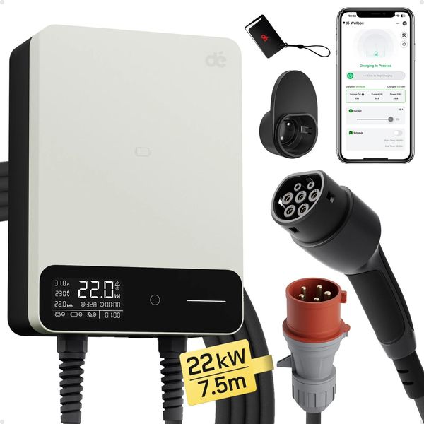 Stazione Di Ricarica Per Veicoli Elettrici, Potenza 22 Kw, Controllo Intelligente Tramite App, 7,5M Con App Bianco, TYPE2-image