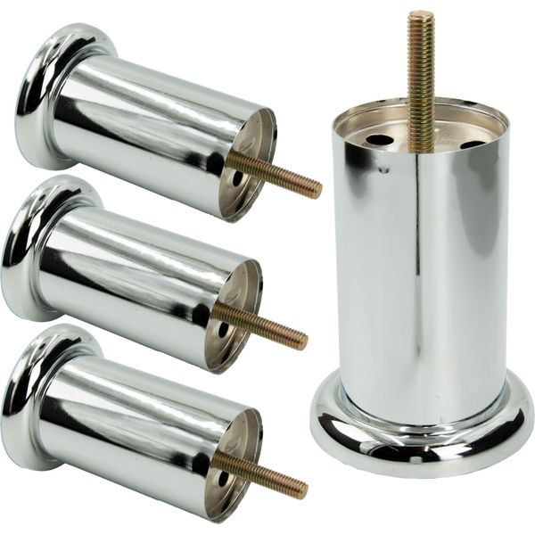 Set Di 4 Gambe Per Mobili In Cromo Argento, Altezza 10 Cm, Design Minimalista, Elegante Forma Cilindrica Con Protezione Antigraffio-image