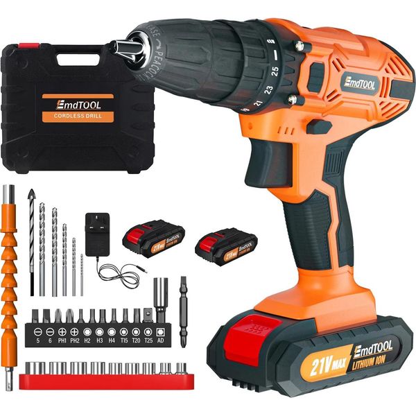Trapano Avvitatore A Batteria, 21V, 25+1 Livelli Di Coppia, 2 Batterie-image