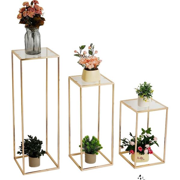 Portafiori, Design Geometrico, Facile Da Montare, Oro, 80 Cm-image