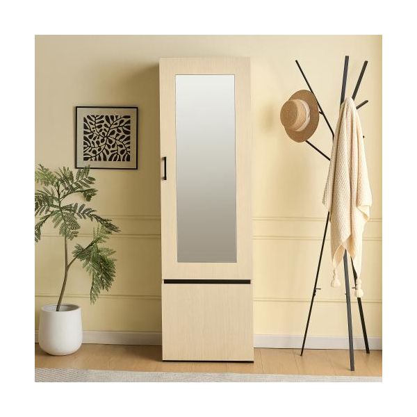 Armadio Stretto Con Specchio E Appendiabiti Estraibile - Armadio Moderno Per Corridoio, Ingresso E Guardaroba In Mdf, Armadio Salvaspazio Per Corridoio, Camera Da Letto E Casa-image