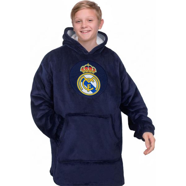Real Madrid Cf - Felpa Con Cappuccio Per Bambini, Oversize GF1052 (6-10 Anni) (Blu Navy Scuro)-image
