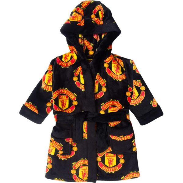 Manchester United Fc - Vestaglia Per Bambino, Stampa All-Over, Pile GF722 (68) (Nero)-image