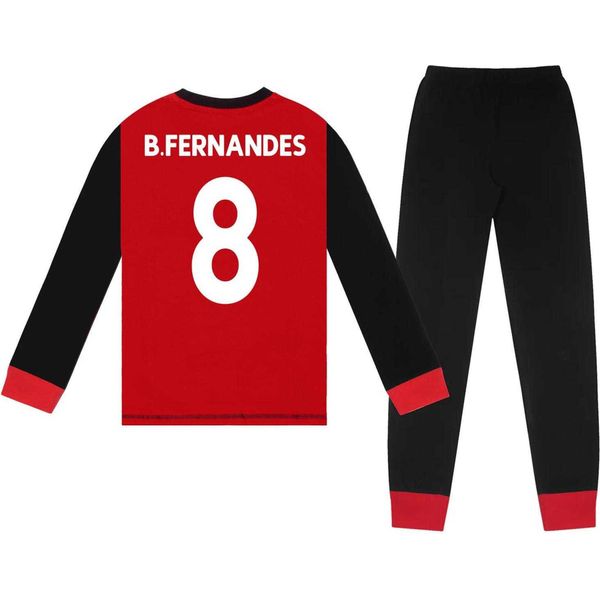 Manchester United Fc - Pigiama "Bruno Fernandes 8"" Con Pantaloni Lunghi Per Ragazzi GF844 (158-164) (Rosso/Nero)"-image