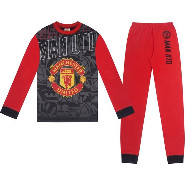 Manchester United Fc - Pigiama Con Pantaloni Lunghi Per Ragazzi GF1246 (158-164) (Rosso/Nero)-image