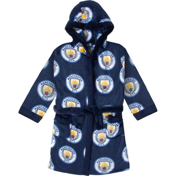 Manchester City Fc - Vestaglia Da Bambino, Stampa All-Over, Pile GF614 (146-152) (Navy)-image