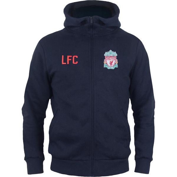 Liverpool Fc - Felpa Con Cappuccio A Zip Intera Da Ragazzo, In Pile GF503 (110) (Blu Navy Scuro)-image