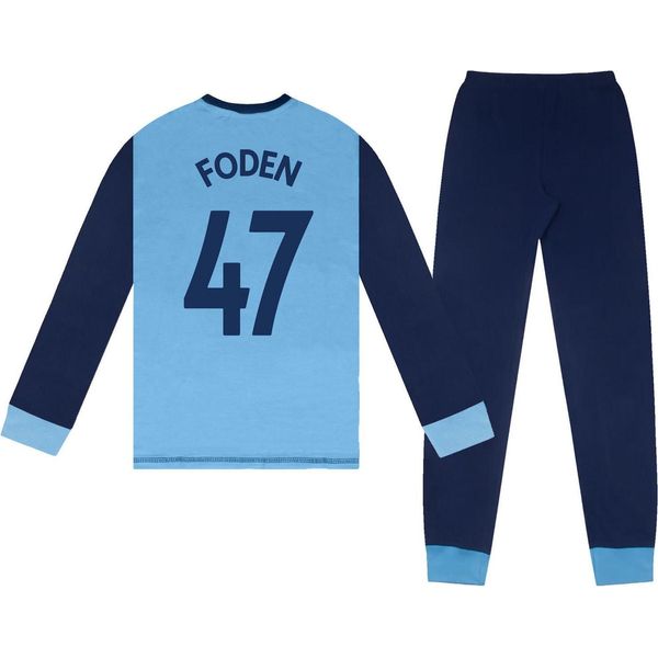 Manchester City Fc - Pigiama "Phil Foden 47"" Con Pantaloni Lunghi Per Ragazzi GF763 (128) (Azzurro)"-image