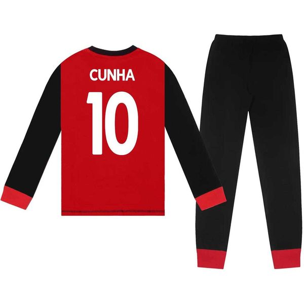 Manchester United Fc - Pigiama "Matheus Cunha 10"" Con Pantaloni Lunghi Per Ragazzi GF851 (146-152) (Rosso/Nero)"-image