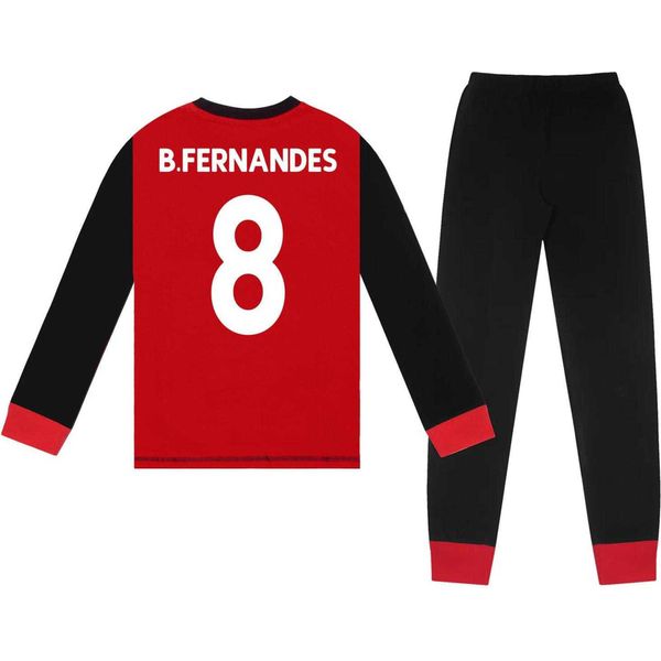 Manchester United Fc - Pigiama "Bruno Fernandes 8"" Con Pantaloni Lunghi Per Ragazzi GF844 (128) (Rosso/Nero)"-image