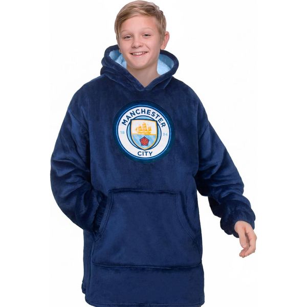 Manchester City Fc - Felpa Con Cappuccio Per Bambini, Oversize GF1051 (146-164) (Blu Scuro)-image