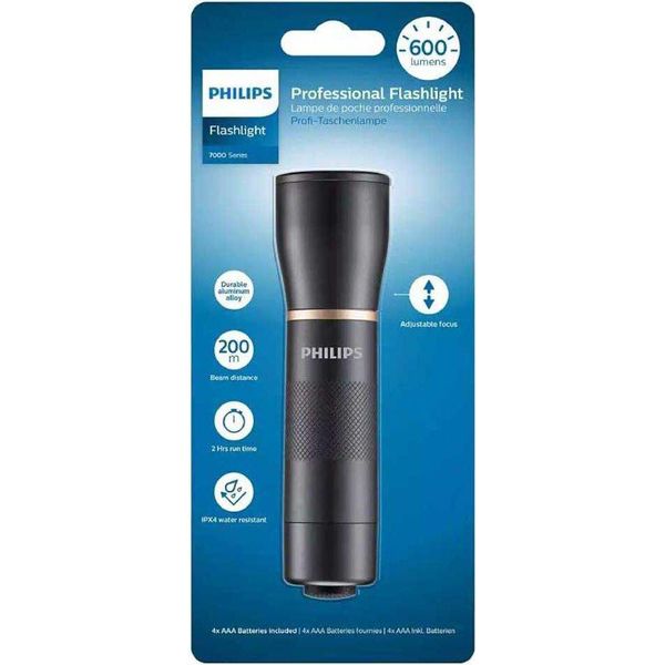 Philips SFL7001T/10 Torcia Elettrica A Pulsante Nero Led (Phil-Sfl7001T/10)-image