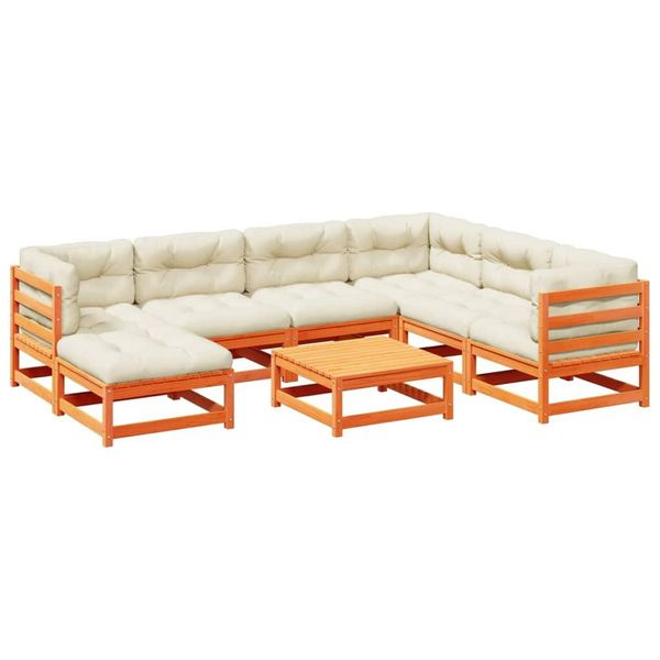 Syfax™ Set Divani Giardino 8 Pz Con Cuscini Marrone Cera Massello Pino-image