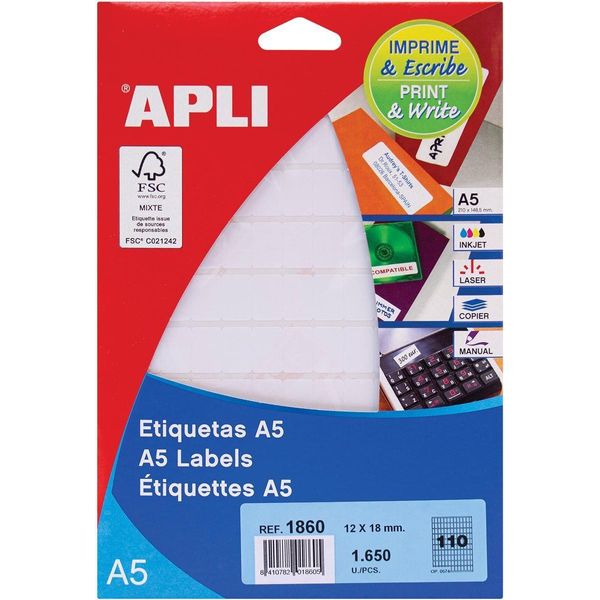Etichette Apli Bianche 12 X 18 Mm Rettangolari 15 Fogli-image