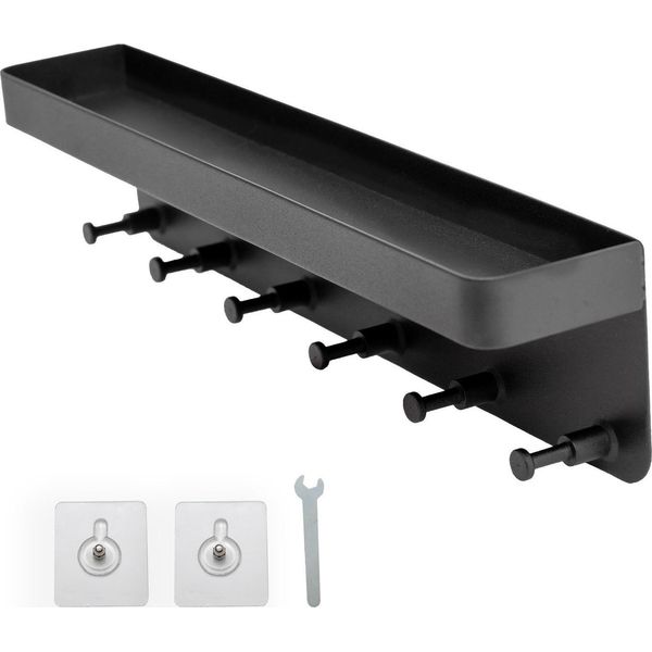 Lavagna Portachiavi Intirilife Con Ripiano In Nero - 24,5 X 6 Cm - Autoadesivo Senza Foratura - Lavagna Portachiavi, Portachiavi, Striscia Portachiavi - Striscia Di Aggancio Per La Parete Con 6 Ganci E Superficie Di Stoccaggio-image