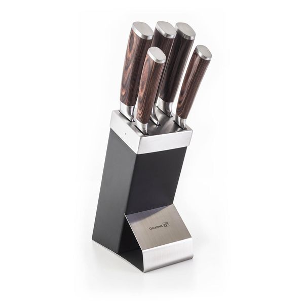 G21 Set Di Coltelli Gourmet Dynamic 5 Pezzi + Blocco In Acciaio Inox Nero-image