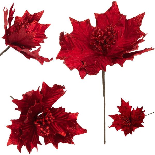 Stella Di Betlemme Su Piuma Poinsettia Invertito Broccato Decorativo Per Una Canna-image